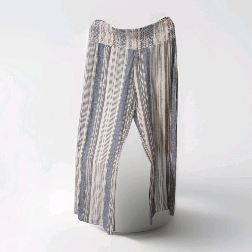 Indigo Rein Womens Linen Blend Pull‎ On Pants Size Large Multicolor Stripe. 0B
